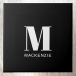 Monogram Initial Name Simple Black and White Ceramic Tile<br><div class="desc">Modern typography minimalist monogram initial name design which can be changed to personalise.</div>