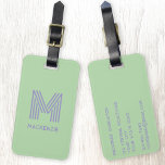 Monogram Initial Name Simple Pistachio Lilac Luggage Tag<br><div class="desc">Elevate your travel experience with this modern typography minimalist monogram initial name design in pistachio green and lilac which can be changed to personalise. These stylish tags not only ensure your luggage stands out on the carousel but also add a personal touch to your travel essentials. Designed for easy identification,...</div>