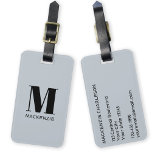 Monogram Initial Name Simple Powder Blue Luggage Tag<br><div class="desc">Modern typography minimalist monogram initial name design in black on powder blue which can be changed to personalise.</div>