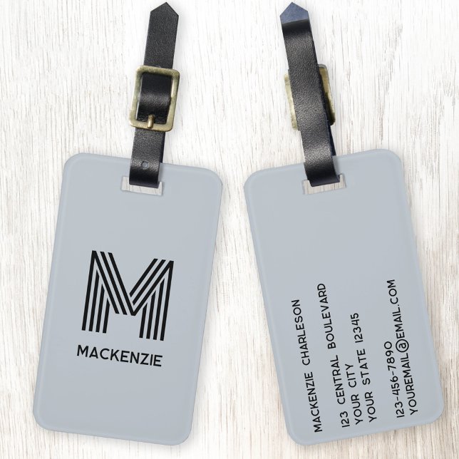 Monogram Initial Name Simple Powder Blue Luggage Tag (Modern monogram intial name personalized luggage tag)