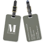 Monogram Initial Name Simple Sage Green Luggage Tag<br><div class="desc">Modern typography minimalist monogram initial name design in white on sage green which can be changed to personalise.</div>
