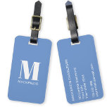 Monogram Initial Name Simple Sky Blue Luggage Tag<br><div class="desc">Modern typography minimalist monogram initial name design in white on sky blue which can be changed to personalise.</div>