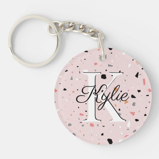 Monogram Initial Name Terazzo Acrylic Keychain (Front)