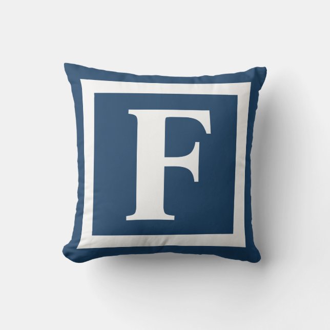 Monogram Initial Navy Blue White Cushion (Front)