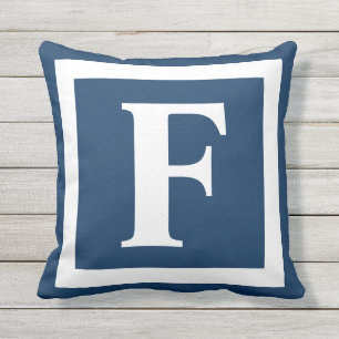Monogram Initial Navy Blue White Cushion