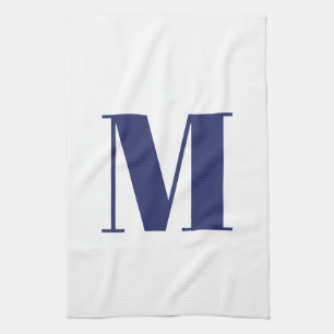 Monogram initial navy blue white modern elegant tea towel