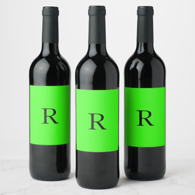 Monogram Initial Neon Green Bright Colourful Custo Wine Label (Bottles)