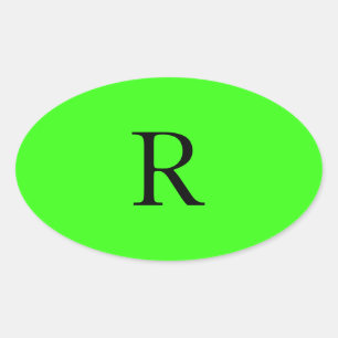 Monogram Initial Neon Green Solid Color Cool Oval Sticker