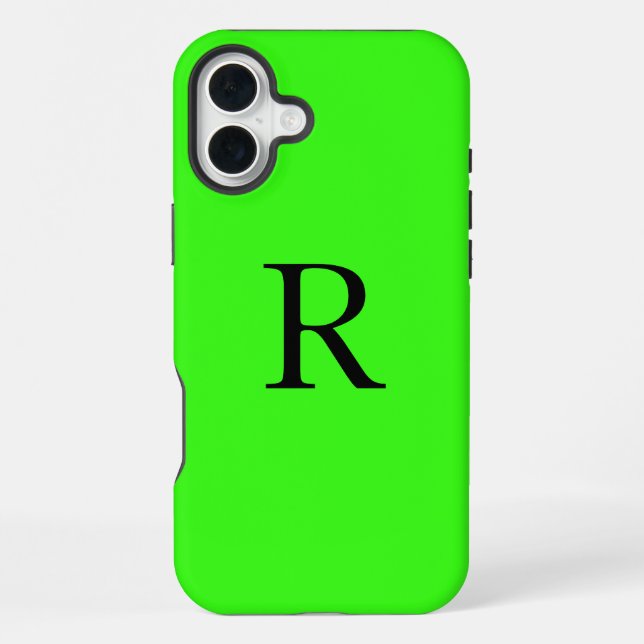 Monogram Initial Neon Green Solid Colour Cool iPhone Case (Back)