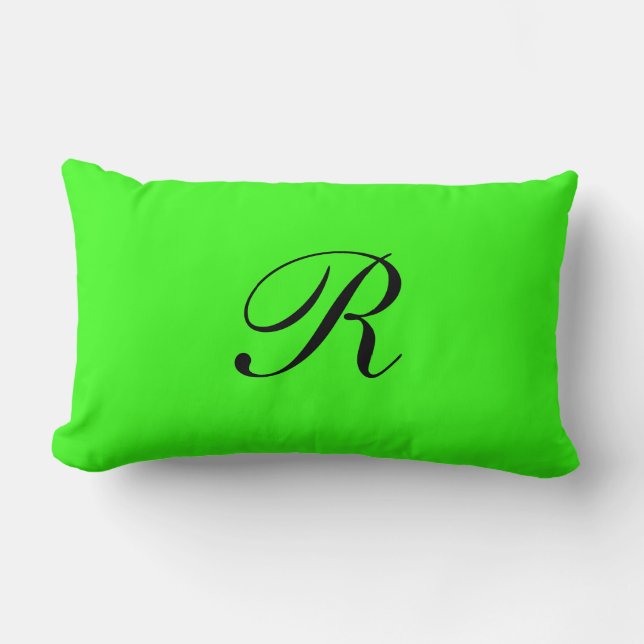 Monogram Initial Neon Green Solid Colour Elegant Lumbar Cushion (Front)