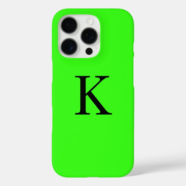 Monogram Initial Neon Green Solid Colour Trendy Case-Mate iPhone Case (Back)