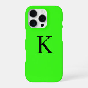 Monogram Initial Neon Green Solid Colour Trendy iPhone 16 Pro Case