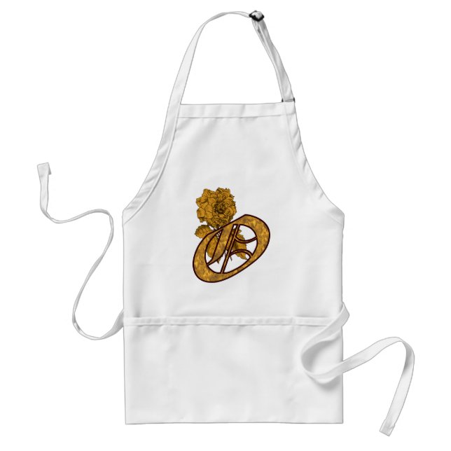Monogram Initial O Elegant Gold Peony Flower Standard Apron (Front)