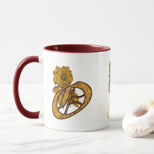 Monogram Initial O Gold Peony Personalised Mug