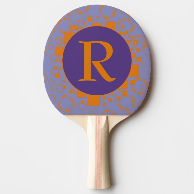 Monogram Initial Orange Purple Circles Squares Ping Pong Paddle (Front)