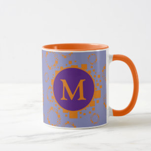 Monogram Initial Orange Purple Squares Circles Mu Mug