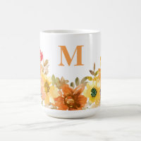 Monogram Initial Orange Watercolor Floral Fall