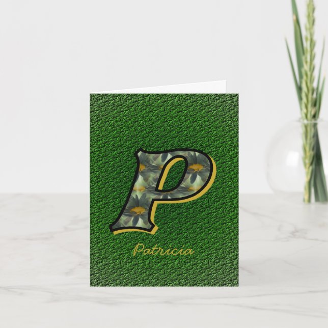 Monogram Initial P Daisies Art Personalised Note Card (Front)