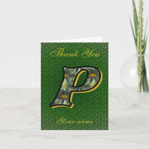Monogram Initial P Daisies Art Personalised Thank You Card