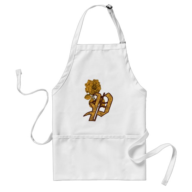 Monogram Initial P Elegant Gold Peony Flower Standard Apron (Front)