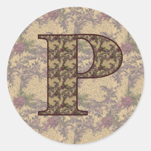 Monogram Initial P Elegant Vintage Floral Classic Round Sticker