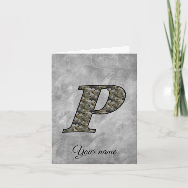 Monogram Initial P Hydrangea Flowers Personalised Note Card (Front)
