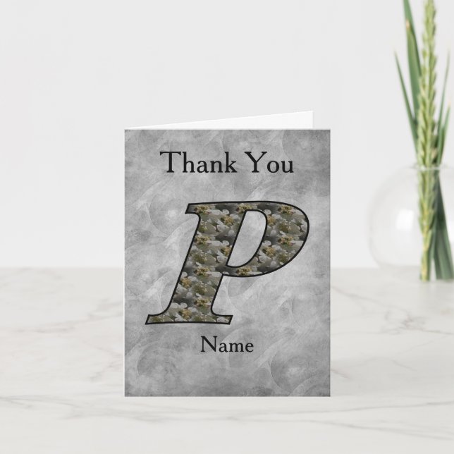 Monogram Initial P Hydrangea Flowers Personalised Thank You Card (Front)