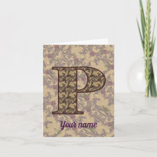 Monogram Initial P Vintage Floral Personalised Note Card