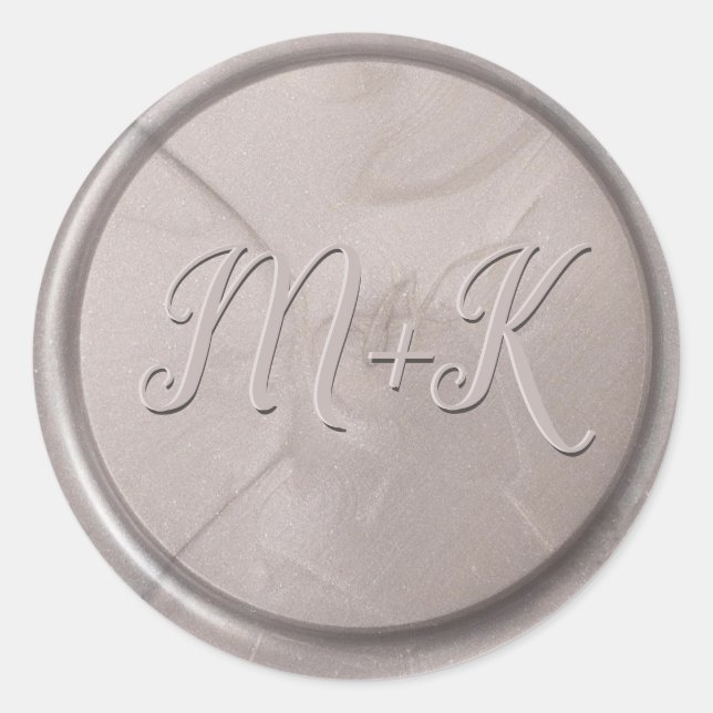 Monogram Initial Pearl Grey Wax Seal Sticker (Front)