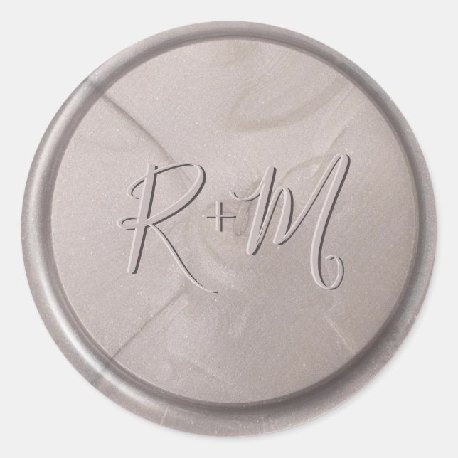 Monogram Initial Pearl Grey Wax Seal Sticker (Front)