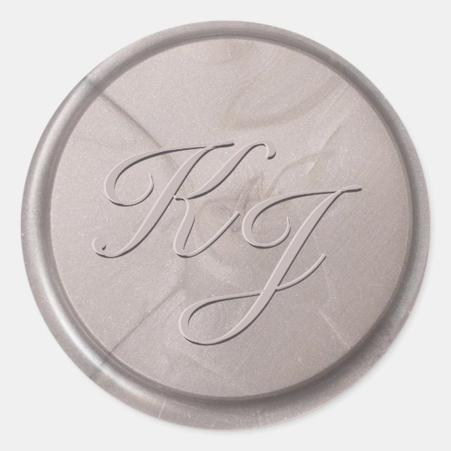 Monogram Initial Pearl Grey Wax Seal Sticker (Front)