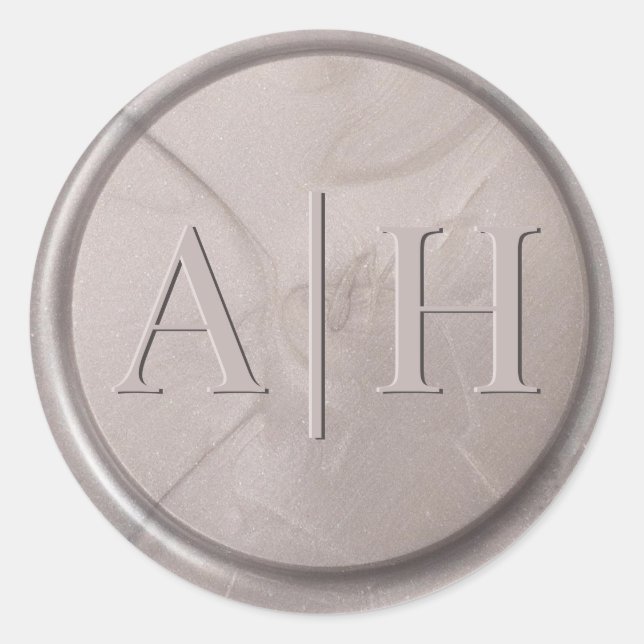 Monogram Initial Pearl Grey Wax Seal Sticker (Front)