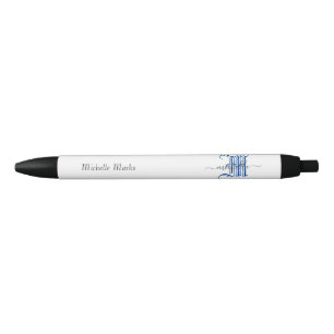 monogram initial personalized business name blue  black ink pen
