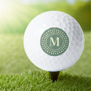 Monogram initial photo retro radial dot sage green golf balls