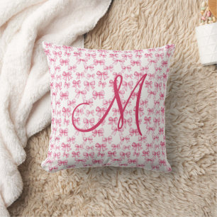 Monogram Initial Pink Bow Coquette Aesthetic Girls Cushion