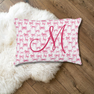 Monogram Initial Pink Bow Coquette Aesthetic Girls Decorative Cushion