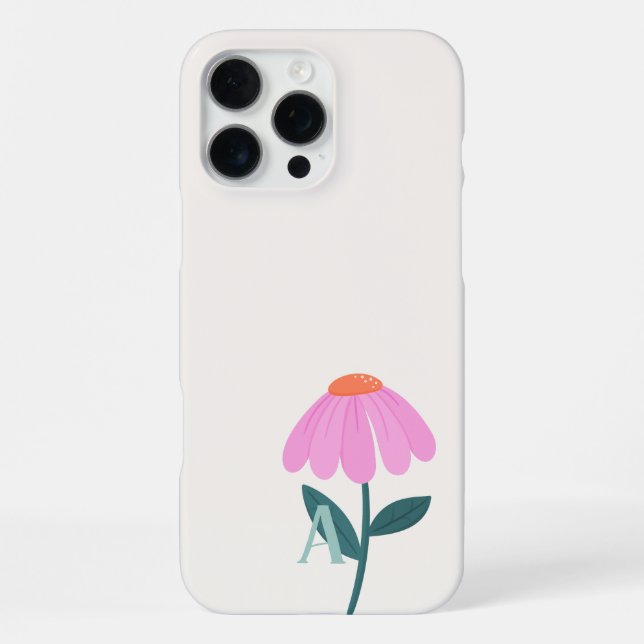 Monogram Initial Pink Daisy Illustration iPhone Case (Back)