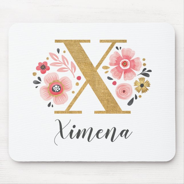 Monogram Initial Pink Girly Gold Letter Mouse Pad (Front)