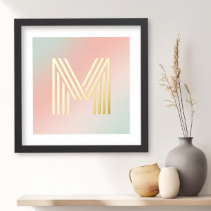 Monogram initial pink mint green gradient foil prints