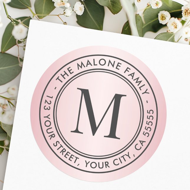 Monogram initial pink satin return address classic round sticker (Monogram initial pink satin return address classic classic round sticker)