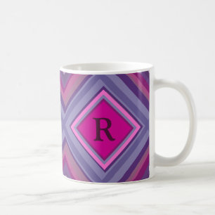 Monogram Initial Purple Pink Diamond Pattern Layer Coffee Mug