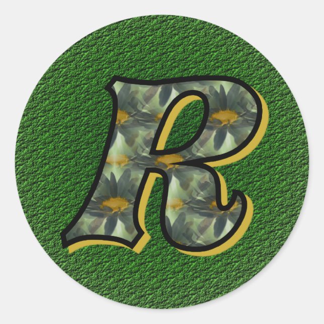 Monogram Initial R Black Daisies Sticker (Front)