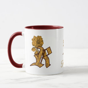 Monogram Initial R Elegant Gold Peony Personalised Mug