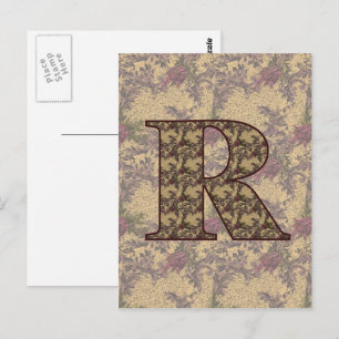 Monogram Initial R Elegant Vintage Floral Postcard