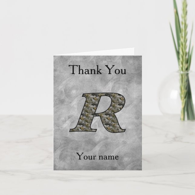 Monogram Initial R Hydrangea Flowers Personalised Thank You Card (Front)