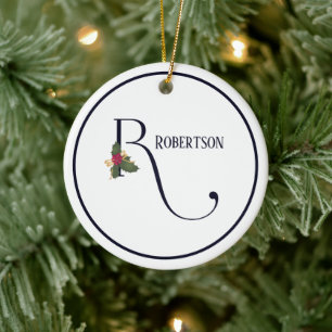 Monogram Initial R Vintage Christmas Ceramic Ornament