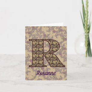 Monogram Initial R Vintage Floral Personalised Note Card