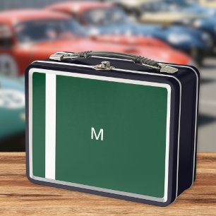 Monogram Initial Racing Green Stylish Retro Tin Metal Lunch Box