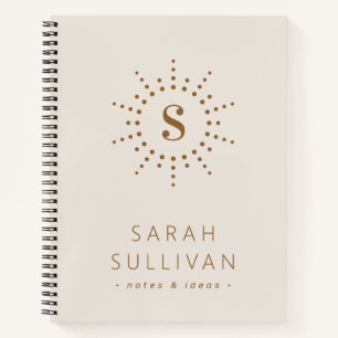Monogram initial radial sunburst neutral ivory notebook