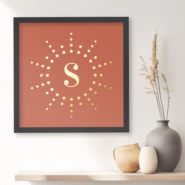 Monogram initial radial sunburst terracotta foil prints (Creator Uploaded)